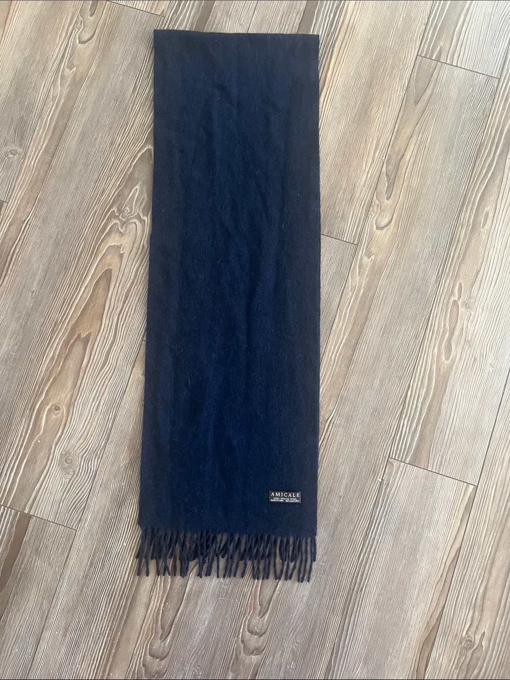 Amicale Cashmere Navy Blue Men's Cashmere Blend Scarf 100% merino wool